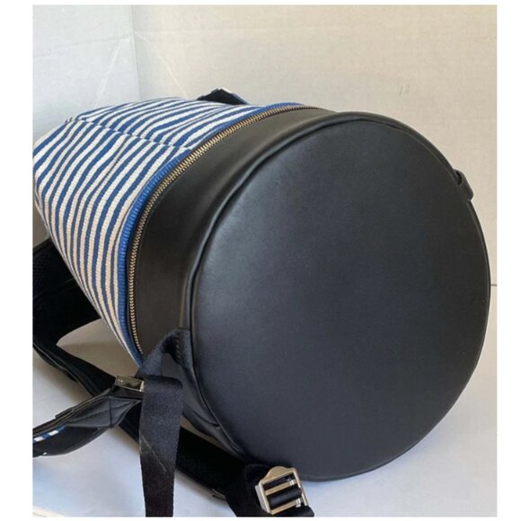 Want Les Essentiels Backpack Roll Top Duffel XL Blue Canvas Leather Stripe - Picture 5 of 11